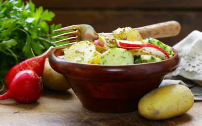 Bohnen-Kartoffelsalat mit Budwig Birnen Dip